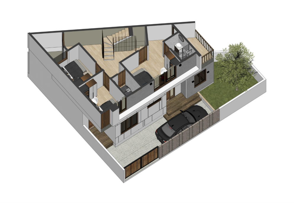 Desain rumah di tanah miring (Gambar Lantai 2)