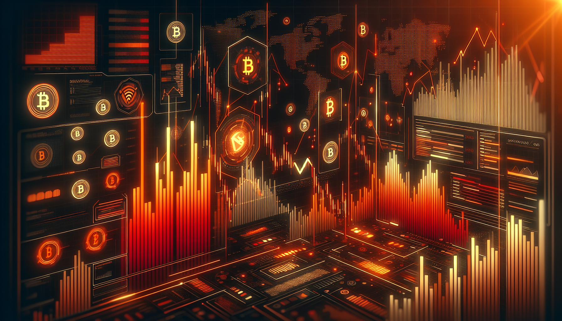 Imagen ilustrativa sobre inversiones en criptomonedas, con gráficos y datos visuales en un estilo profesional fintech.