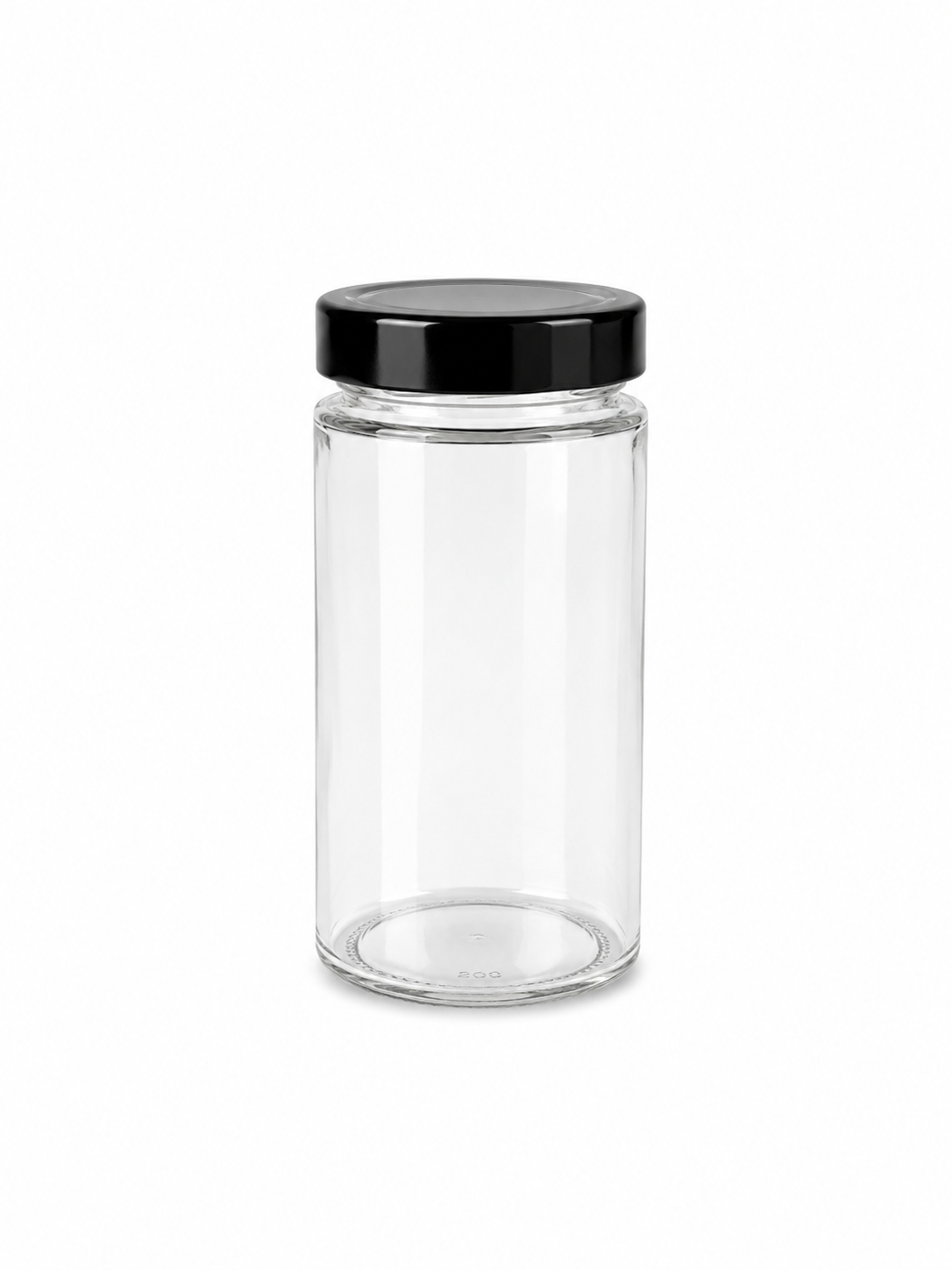 Pot en verre transparent 200 ml avec couvercle noir