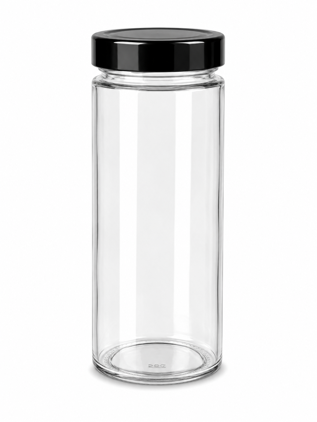 Pot en verre transparent haut avec couvercle noir