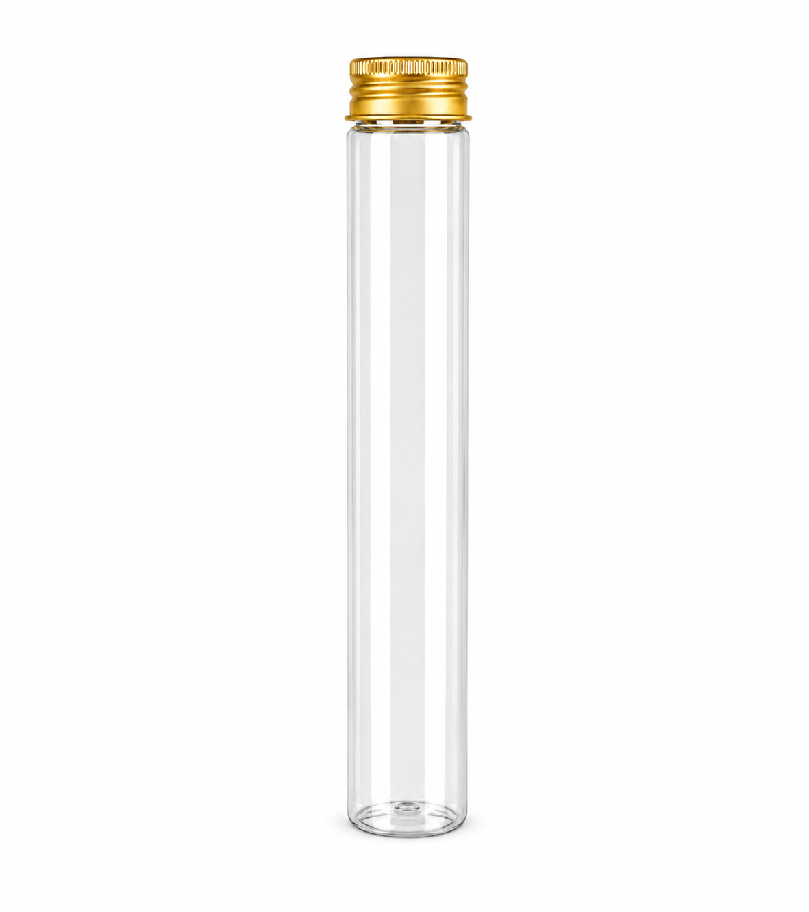 Tube plastique transparent avec bouchon doré