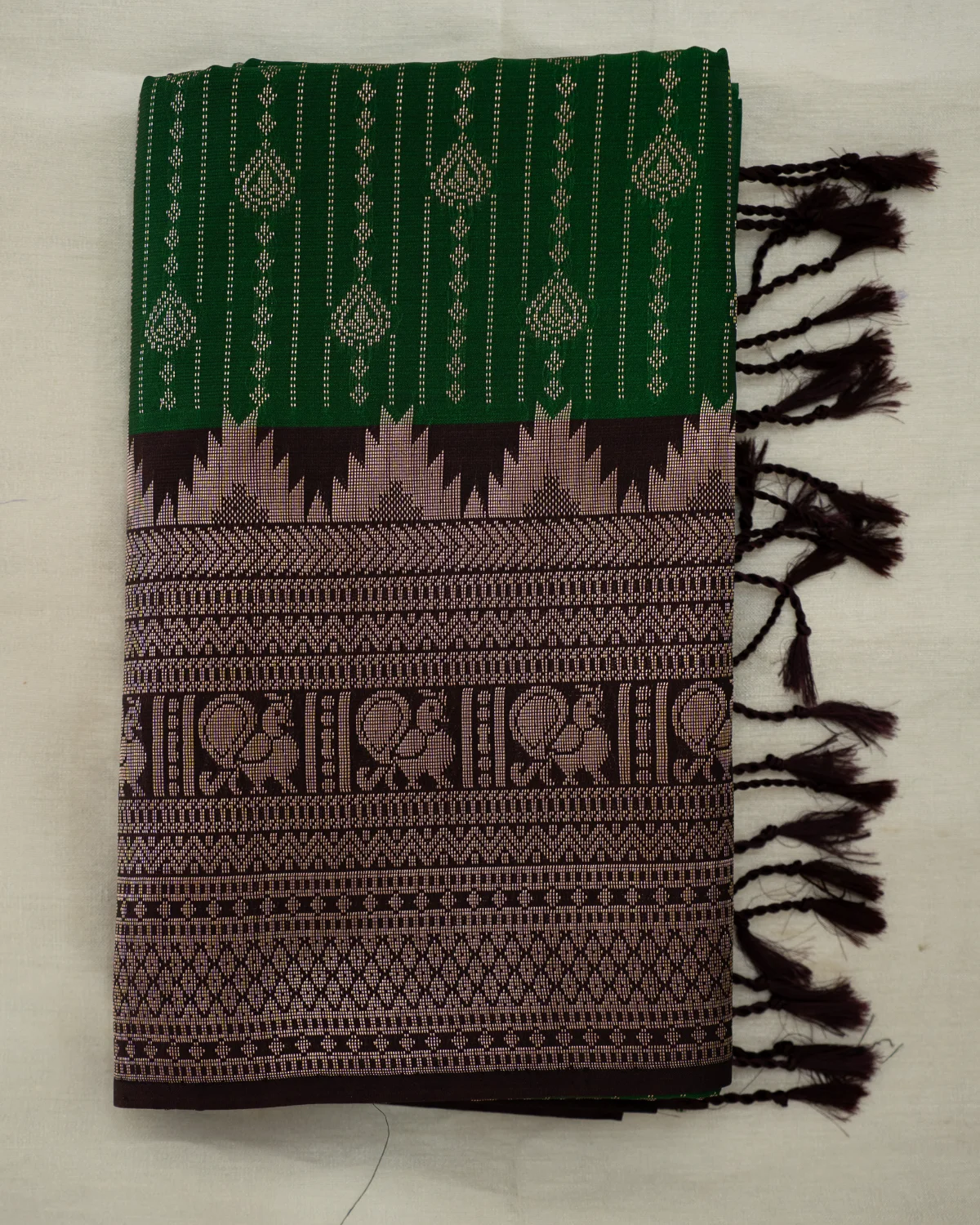 Kokila Bottle Green Kanchipuram Saree Temple Border
