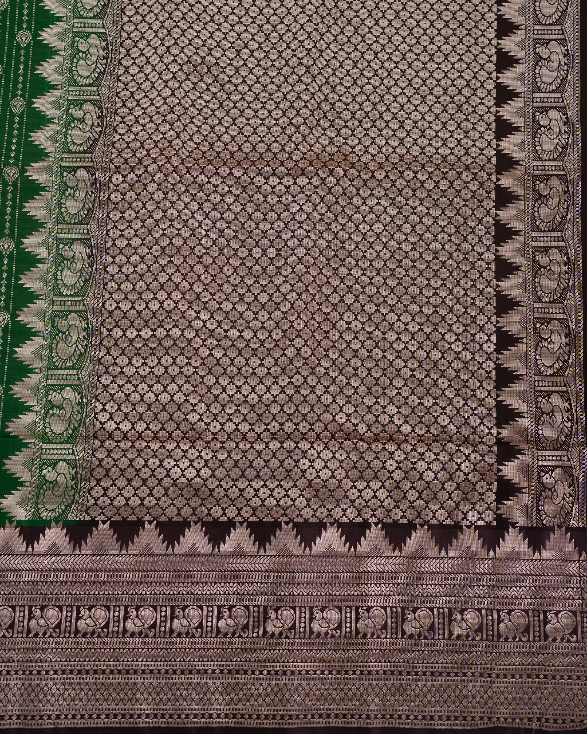 Kokila Bottle Green Kanchipuram Saree Temple Border — photo 5