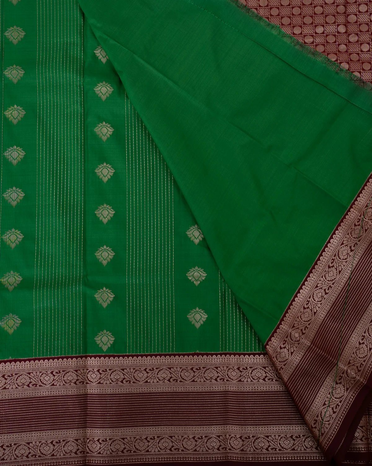 Padma Green Kanchipuram Saree with Striped Border — photo 2