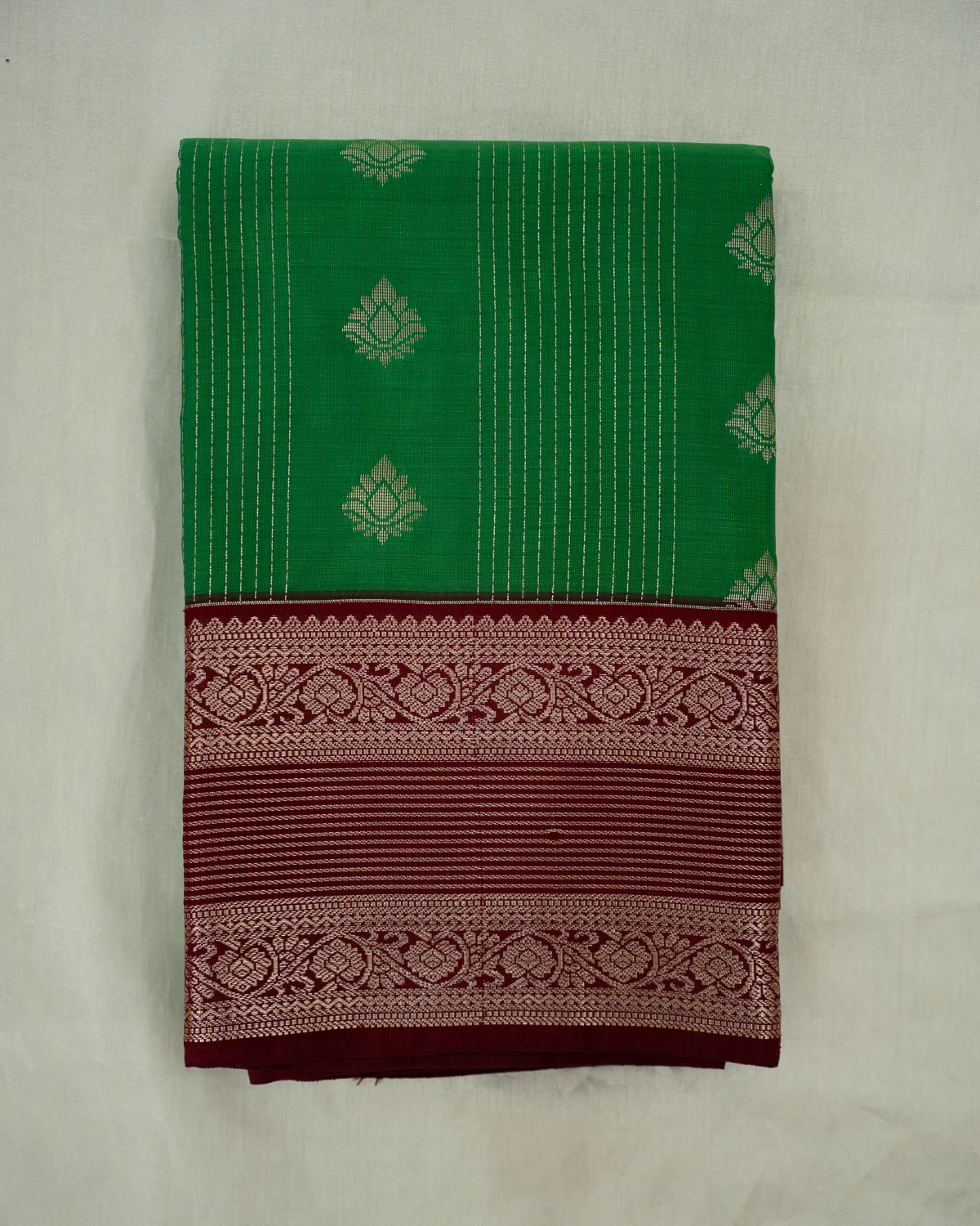 Padma Green Kanchipuram Saree with Striped Border — photo 4