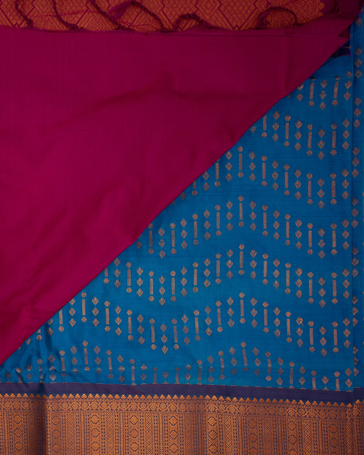 Tarang Ananda Kanchipuram Saree with Wavy Butta — Plain border and blouse