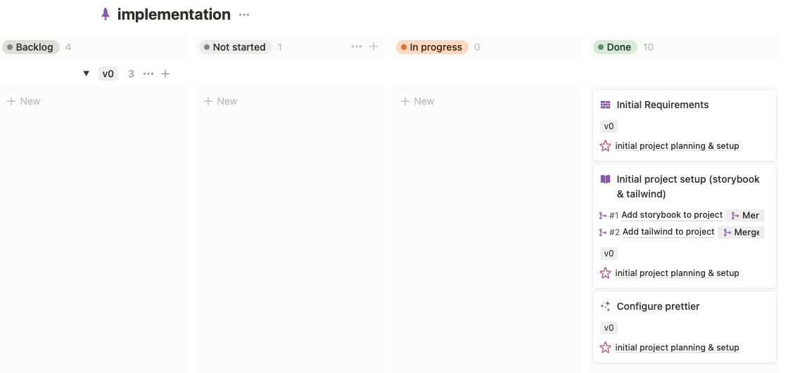 a notion kanban board for tasks