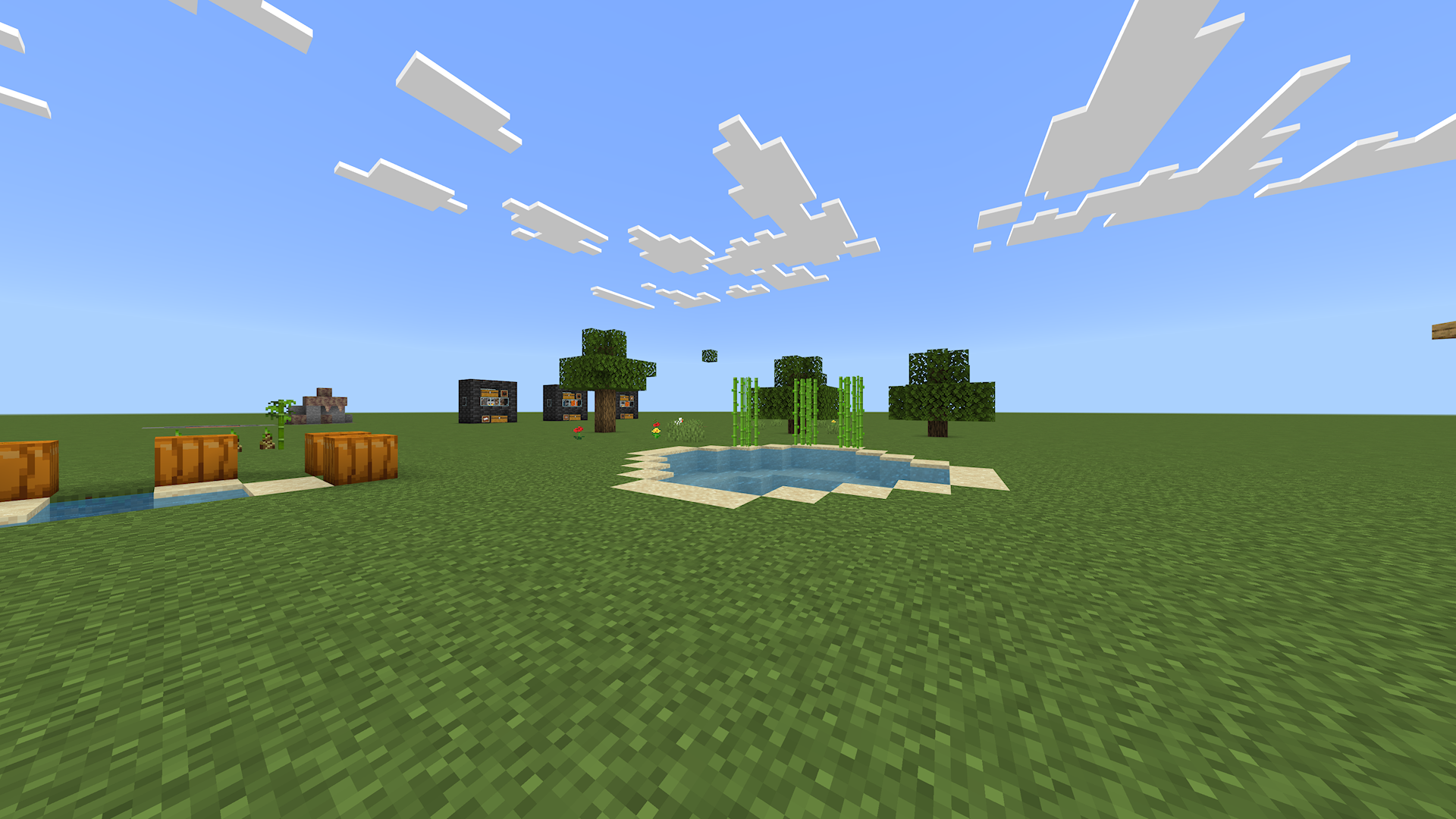 A voxel village in the golden evening light