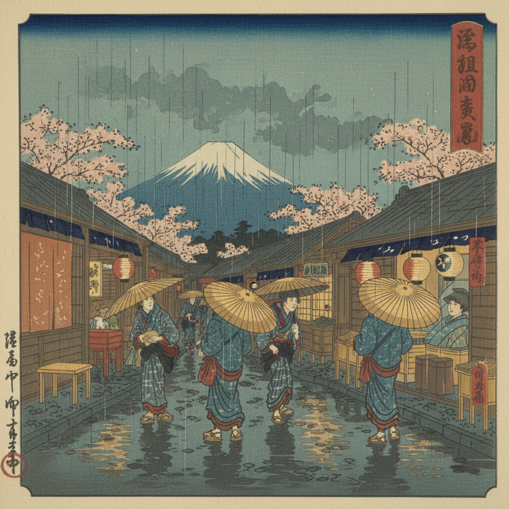 Rainy Tokyo Street, Ukiyo-e