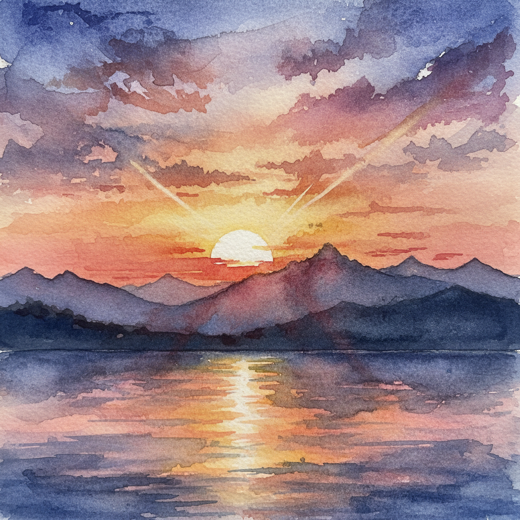 Mountain Sunset in Watercolor