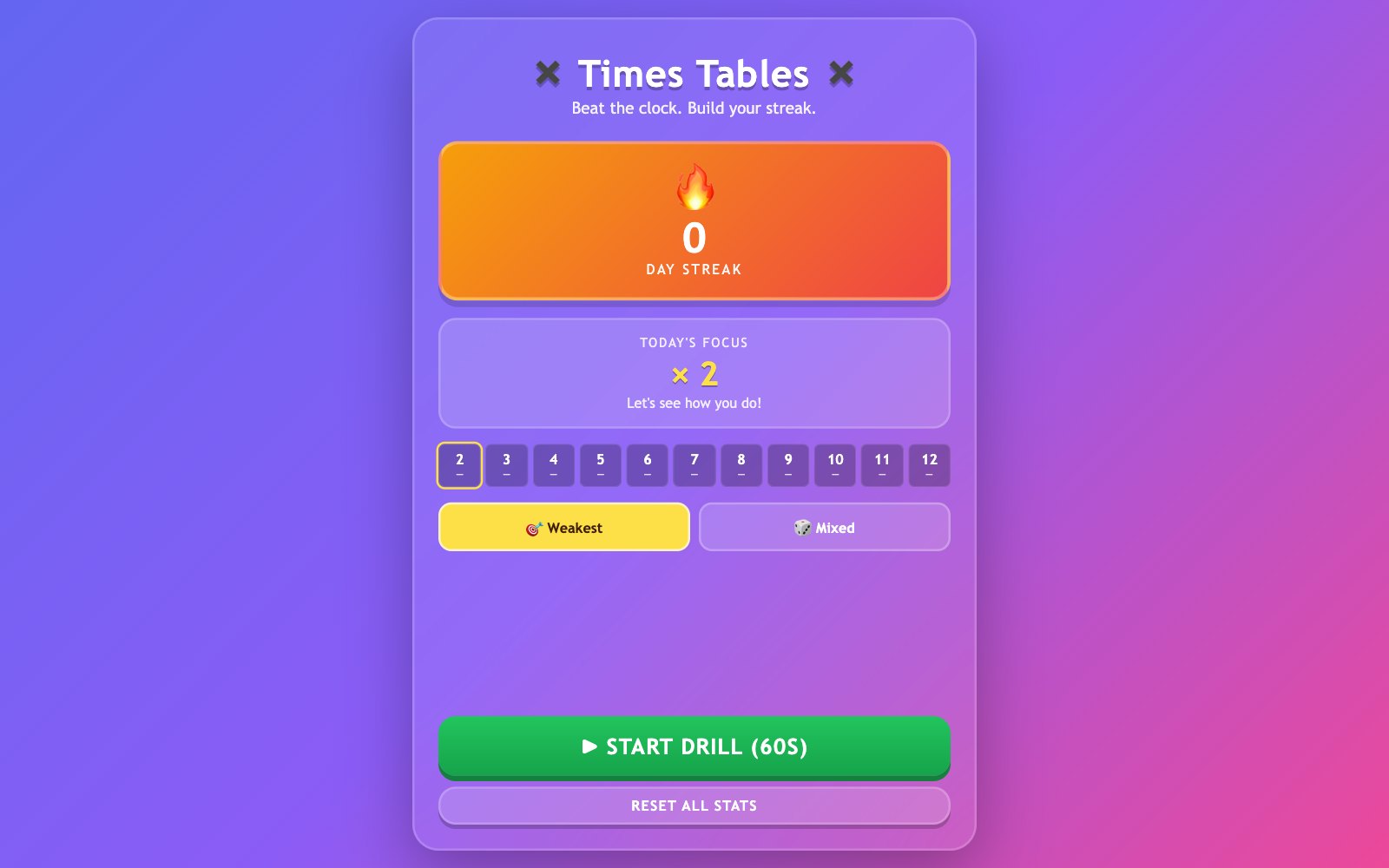 Times Tables Drill