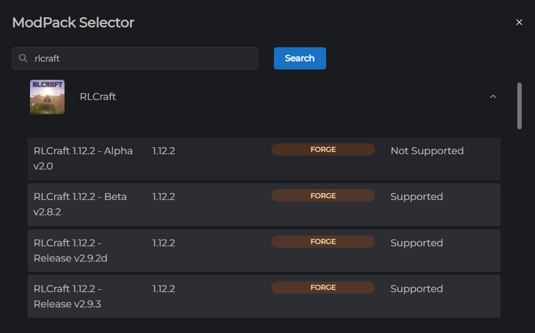 Supported Modpack