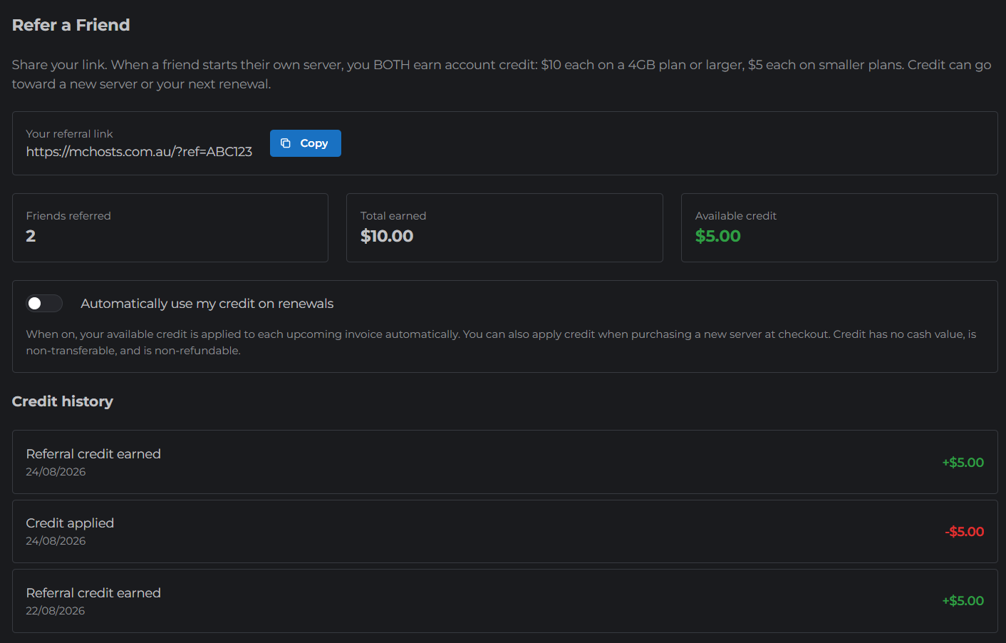 Referrals tab