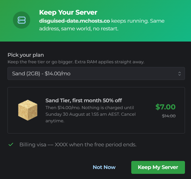 Keep My Server window