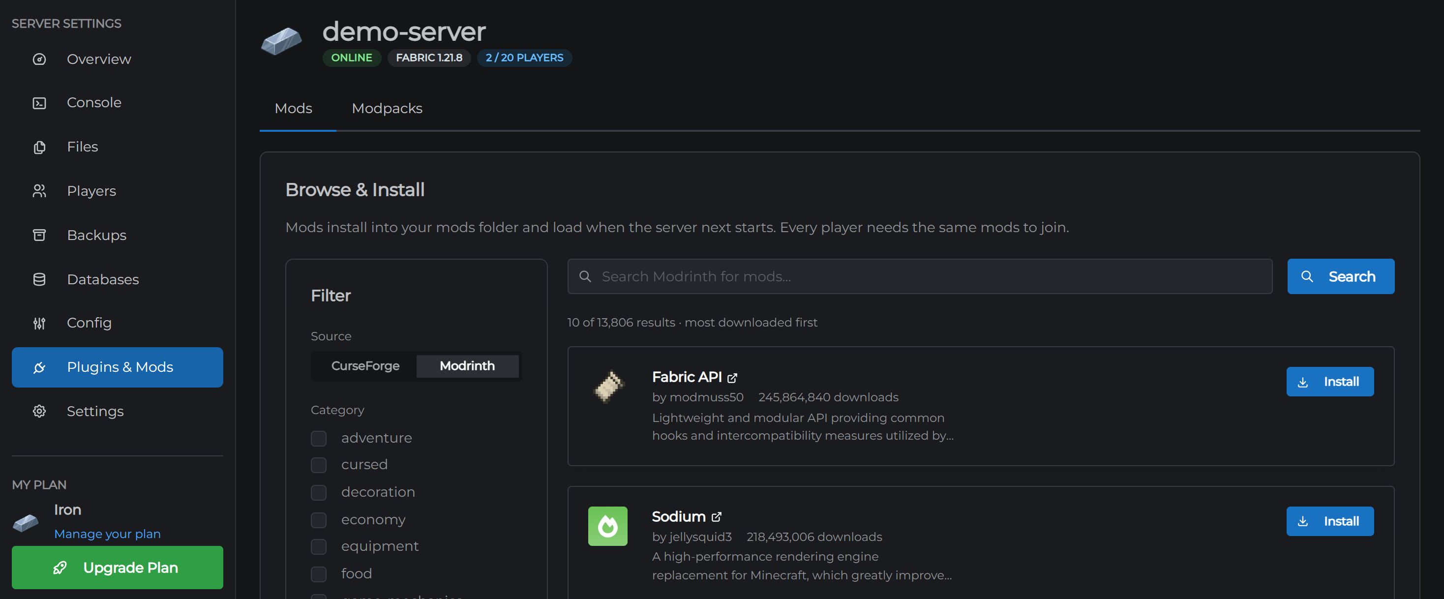 Plugins & Mods Tab