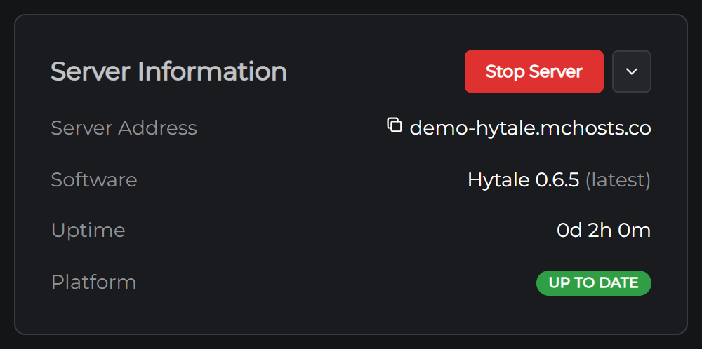 Server Information card