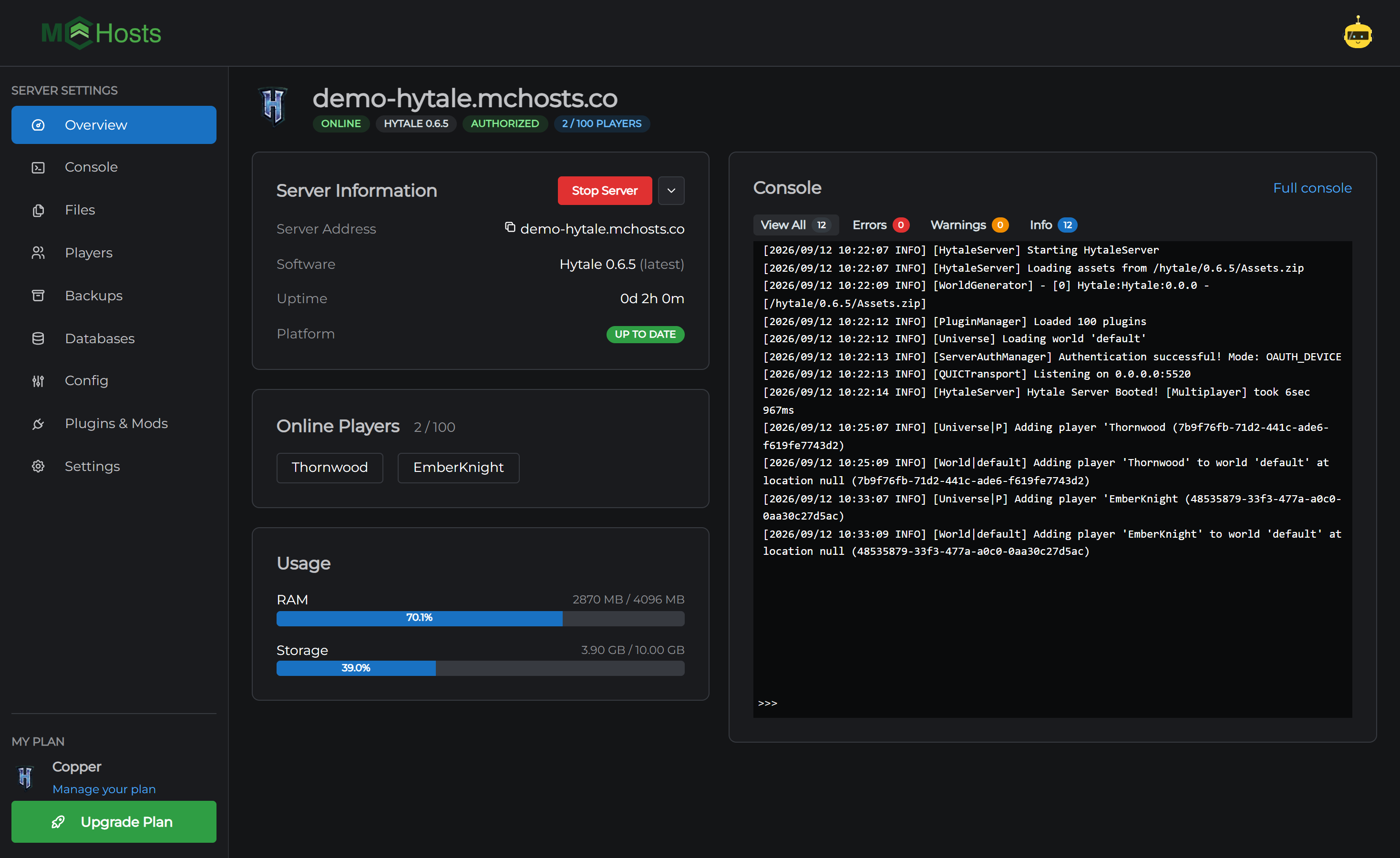 Overview page