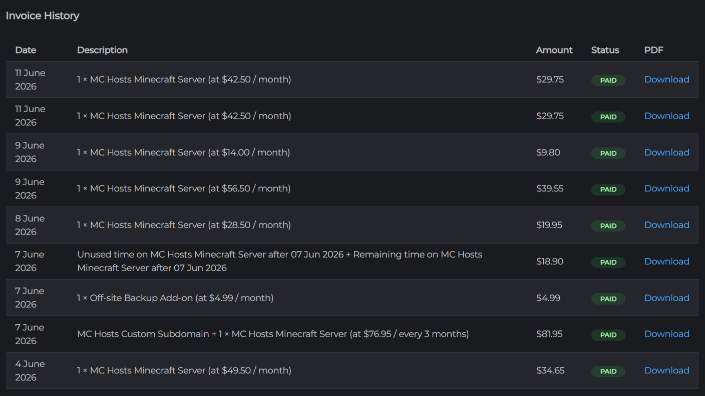 Billing History