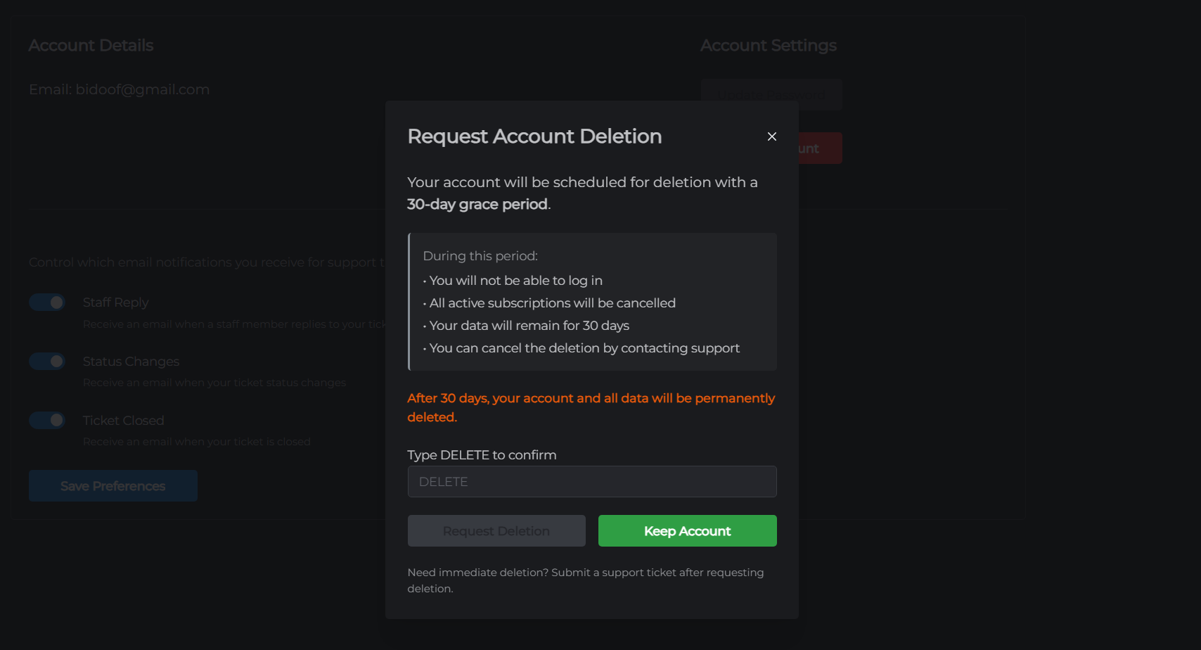 Deleting Your Account
