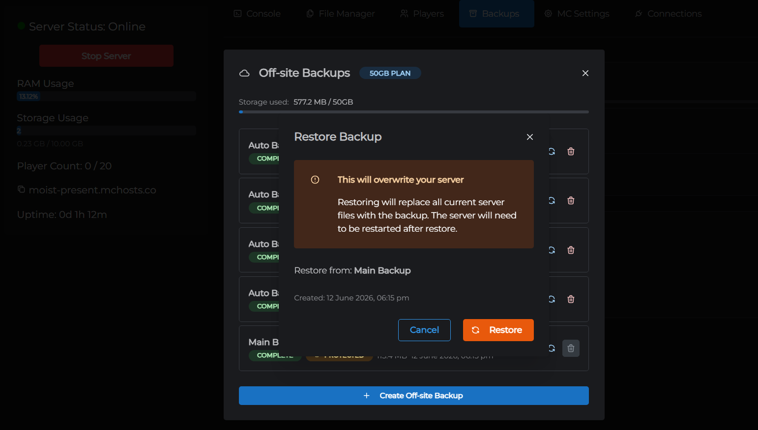 Restoring a Backup
