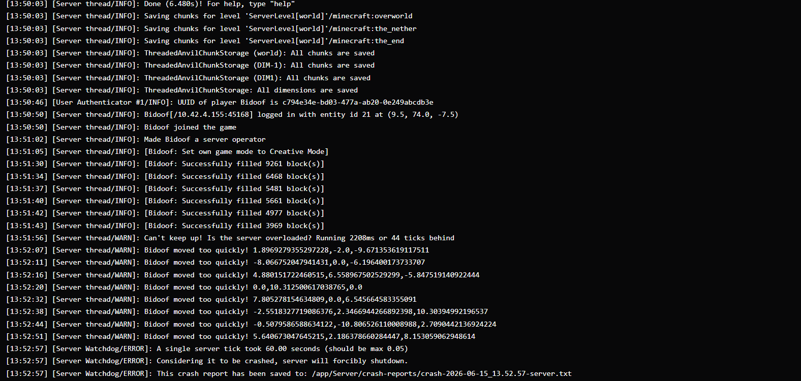 Server Crashed / Not Responding
