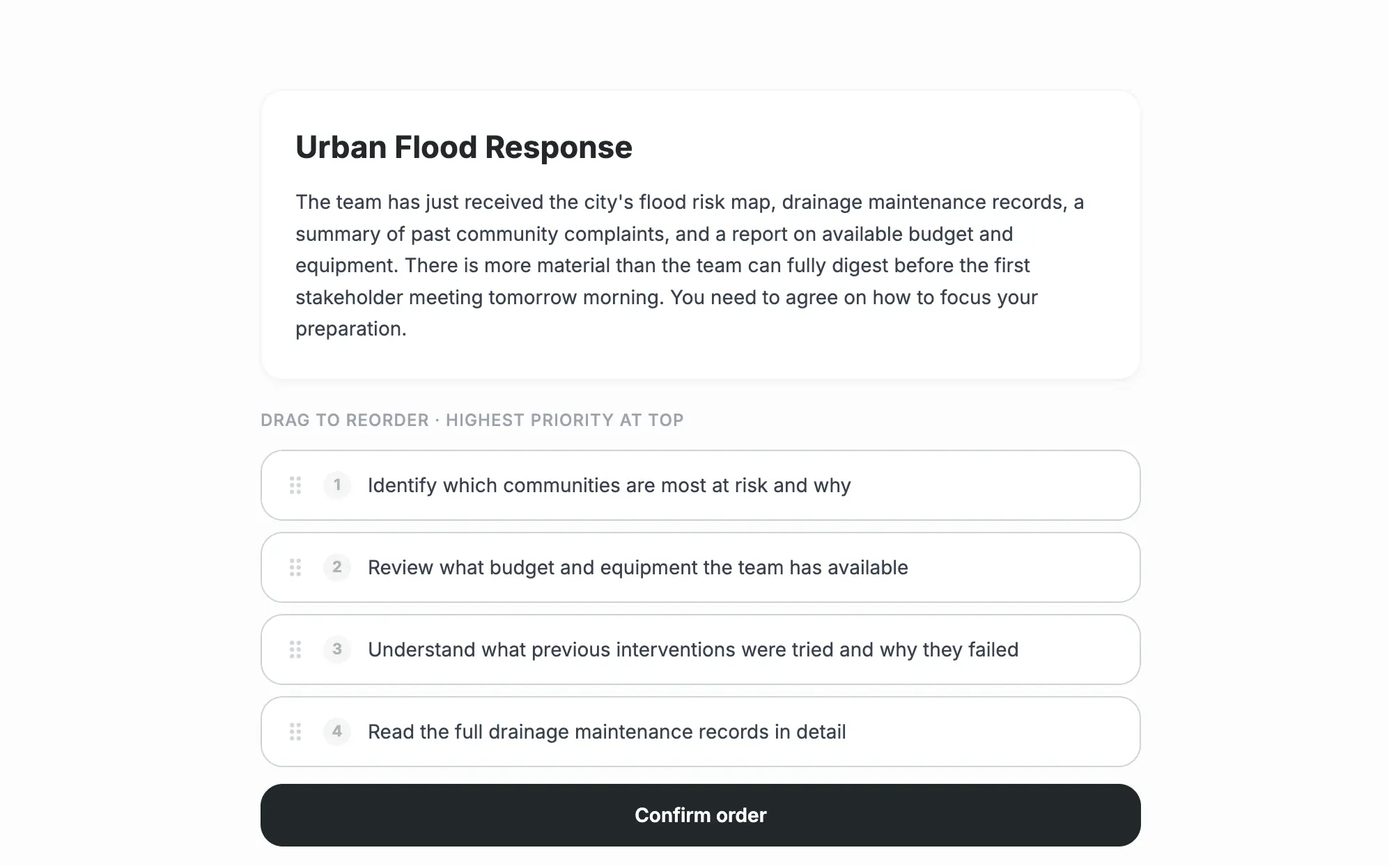 McKinsey Sustainable Futures Lab — drag-and-drop ranking task