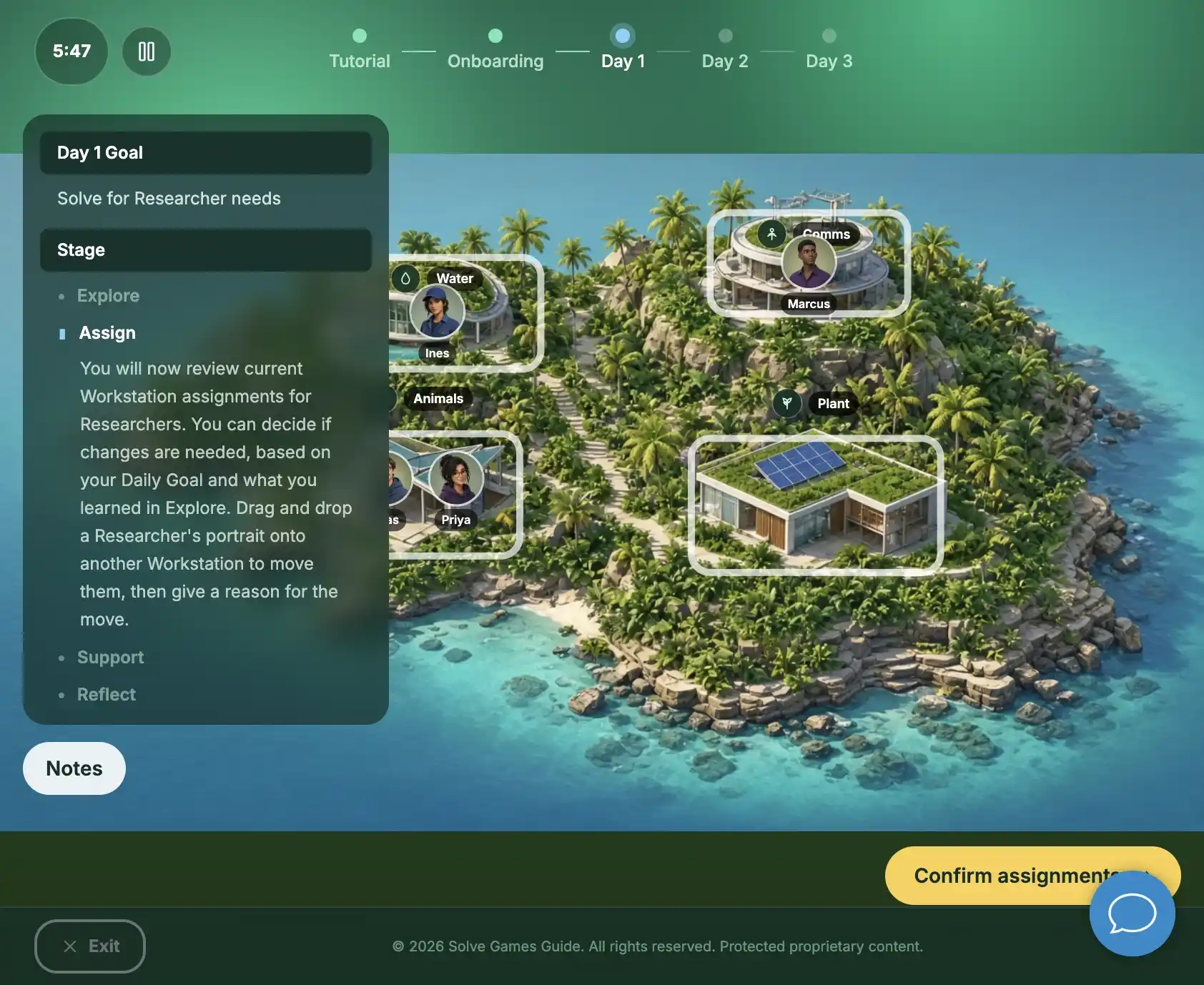 Lab Leader Assign stage: Researchers placed on Workstations across the island