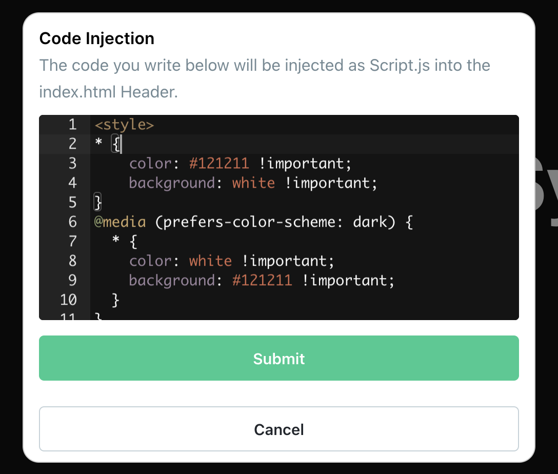 Code Injection Modal