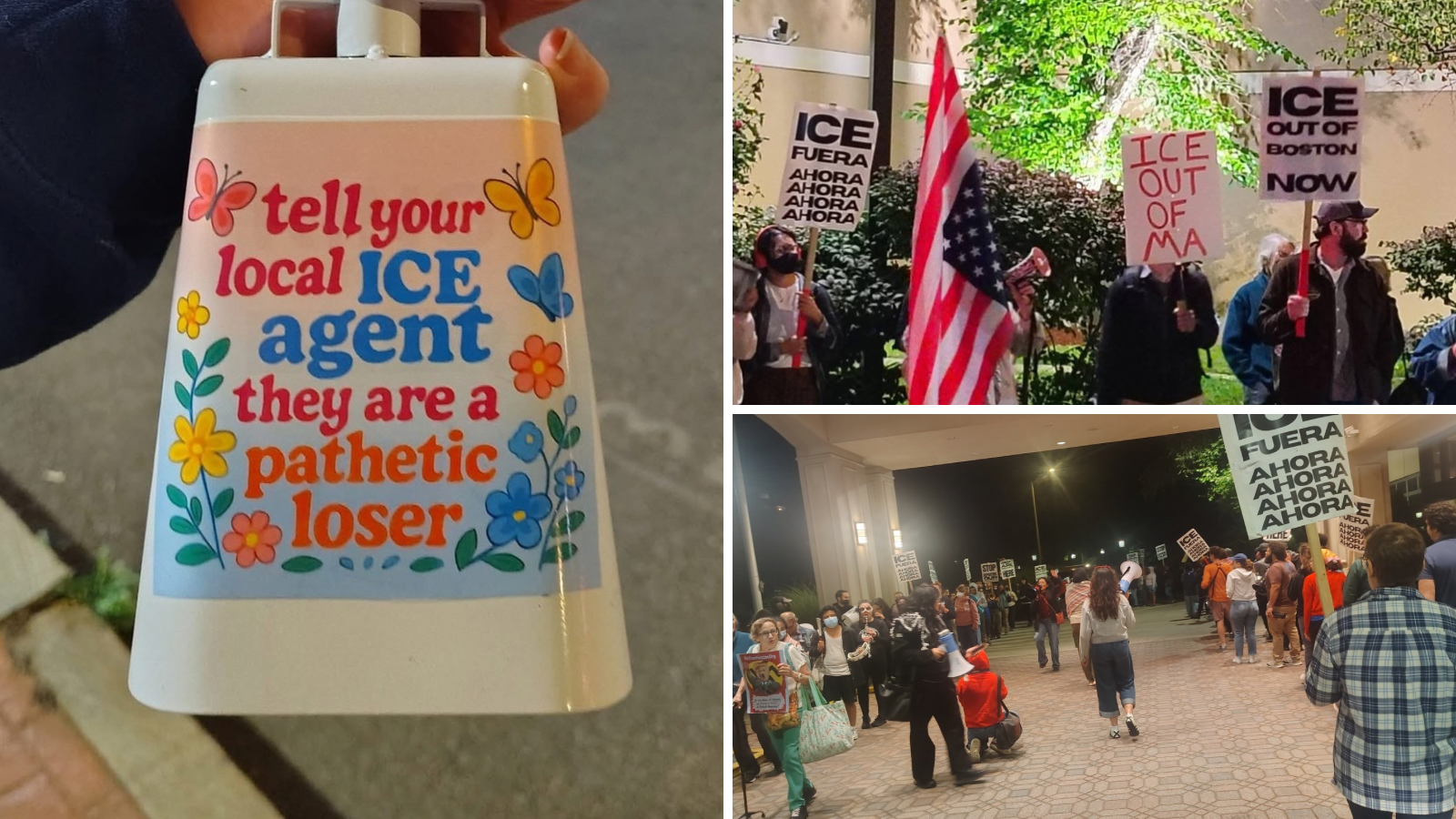 Anti-ICE protesters bang drums and shout into megaphones at Medford Hyatt after hotel rents rooms to ICE agents, disturbing families trying to sleep