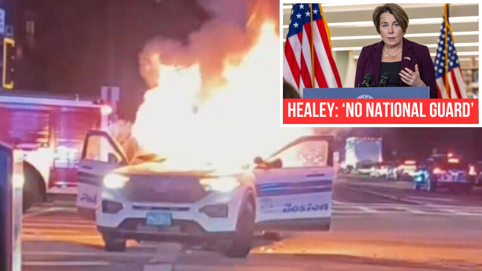 Governor Healey vows crackdown on Boston rioters who torched a police cruiser — but says she won’t accept Trump’s National Guard