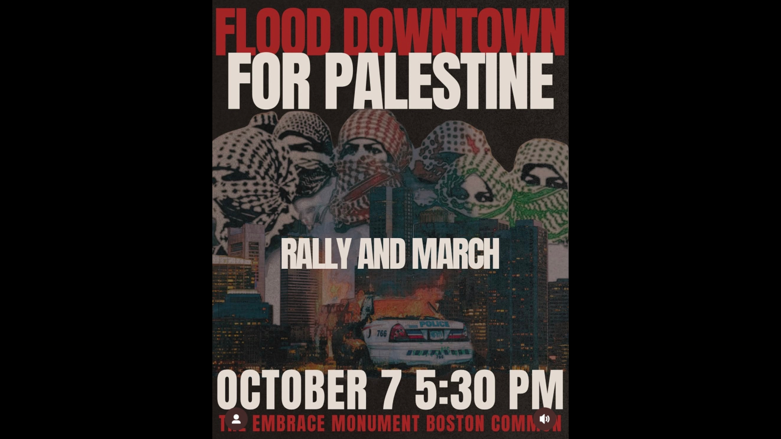 Flyers show police cruiser in flames ahead of tonight’s Boston Palestine rally