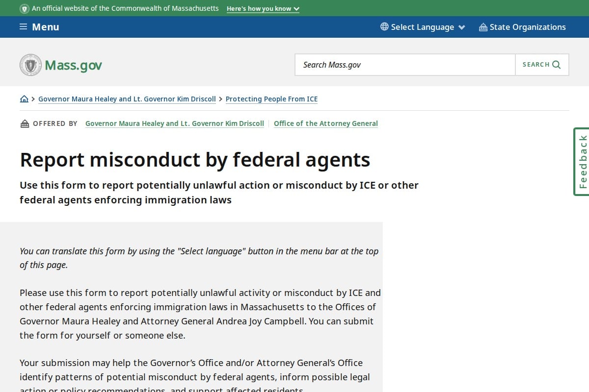 The mass.gov/fedmisconduct reporting portal