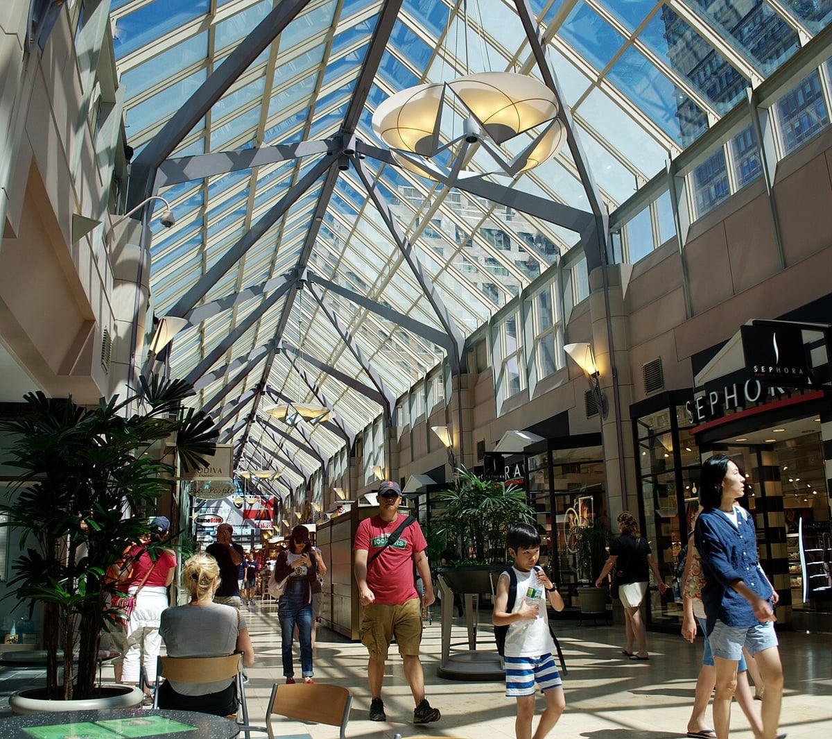 Interior of the Shops at Prudential Center showing Sephora storefront