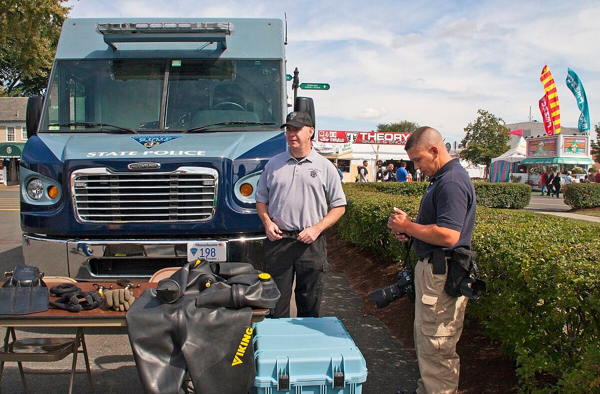 Massachusetts State Police officers in campaign hats at The Big E