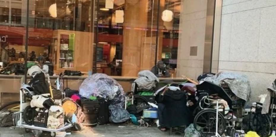 Boylston Street encampment outside Boston Public Library Copley