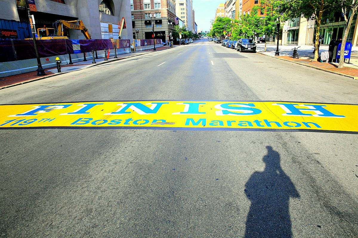 The Boston Marathon finish line on Boylston Street