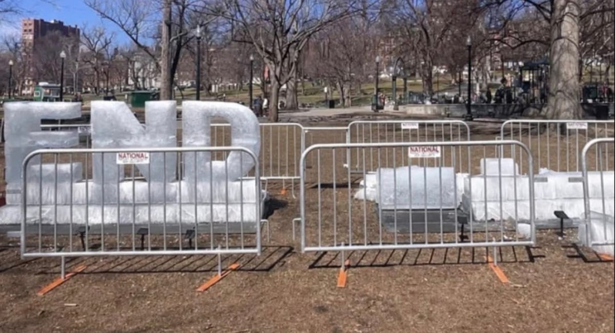 Out-of-towner drove from Connecticut to carve a 24-foot 'END ICE' sculpture on Boston Common — Bostonians destroyed it before she got home