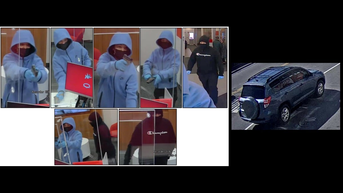 Masked robbers STORM Boston bank at gunpoint in broad daylight — flee toward housing project as police release surveillance footage