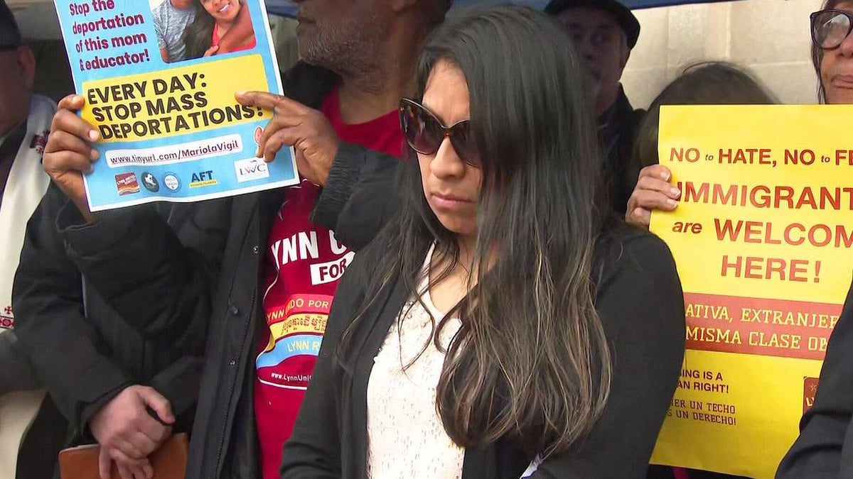 Mariola Perez at a rally in Lynn, Massachusetts
