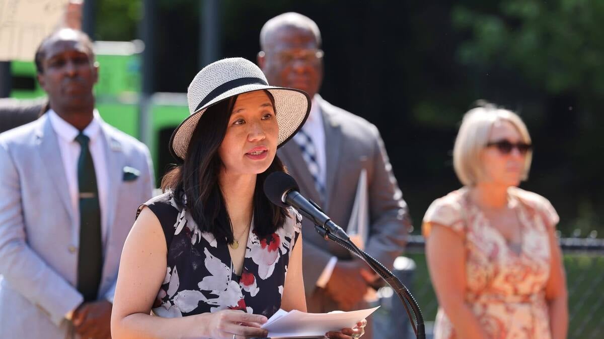 Mayor Michelle Wu at Walsh Playground announcing the Summer Safety Plan