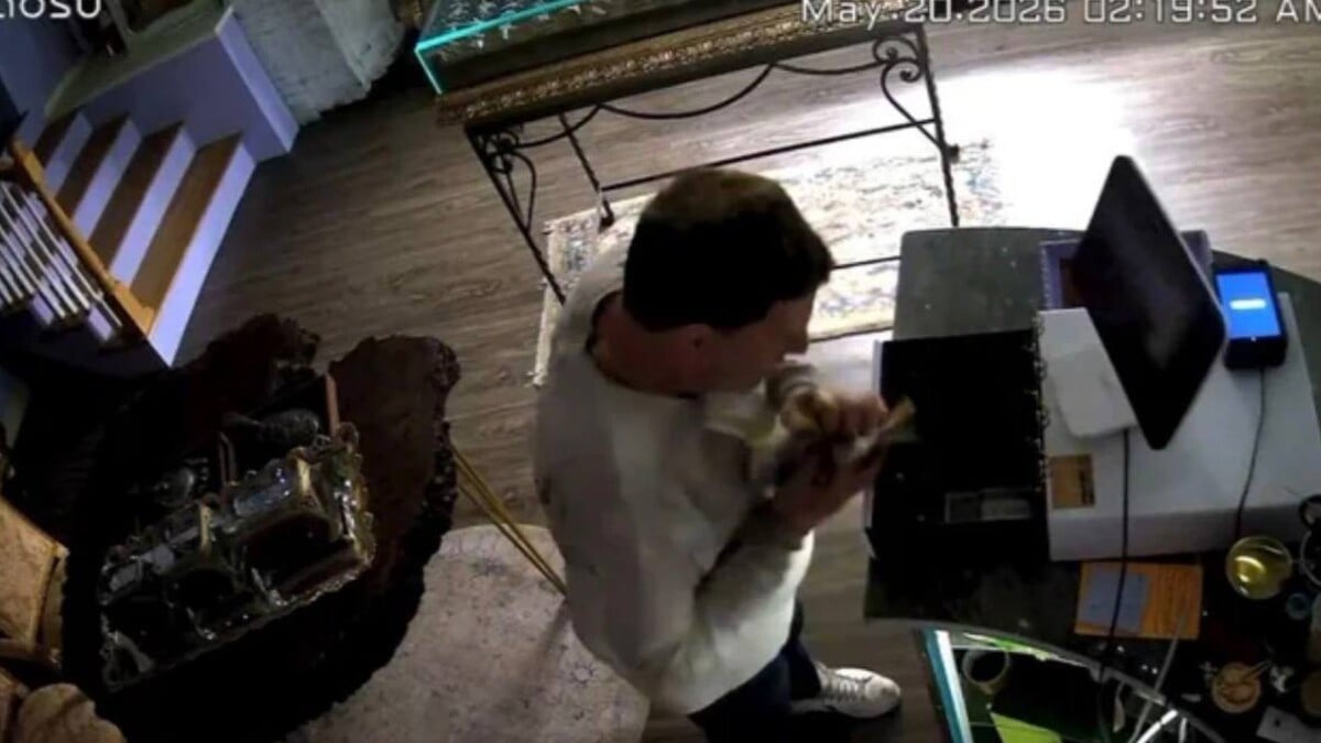 Surveillance image of James Schaff inside Avigail Adam Jewelry at 2:19 a.m. on May 20, 2026