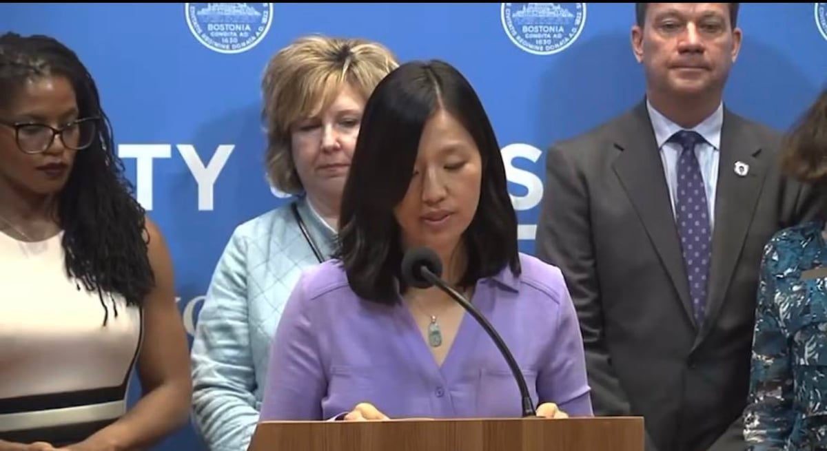 Mayor Michelle Wu at a Boston City Hall press conference