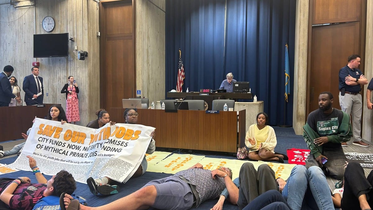Wu's most loyal councilors FLEE the Boston City Council chamber for a closed-door meeting with the mayor's staff — as furious Bostonians stage chamber-floor die-in over her broken youth-jobs promise