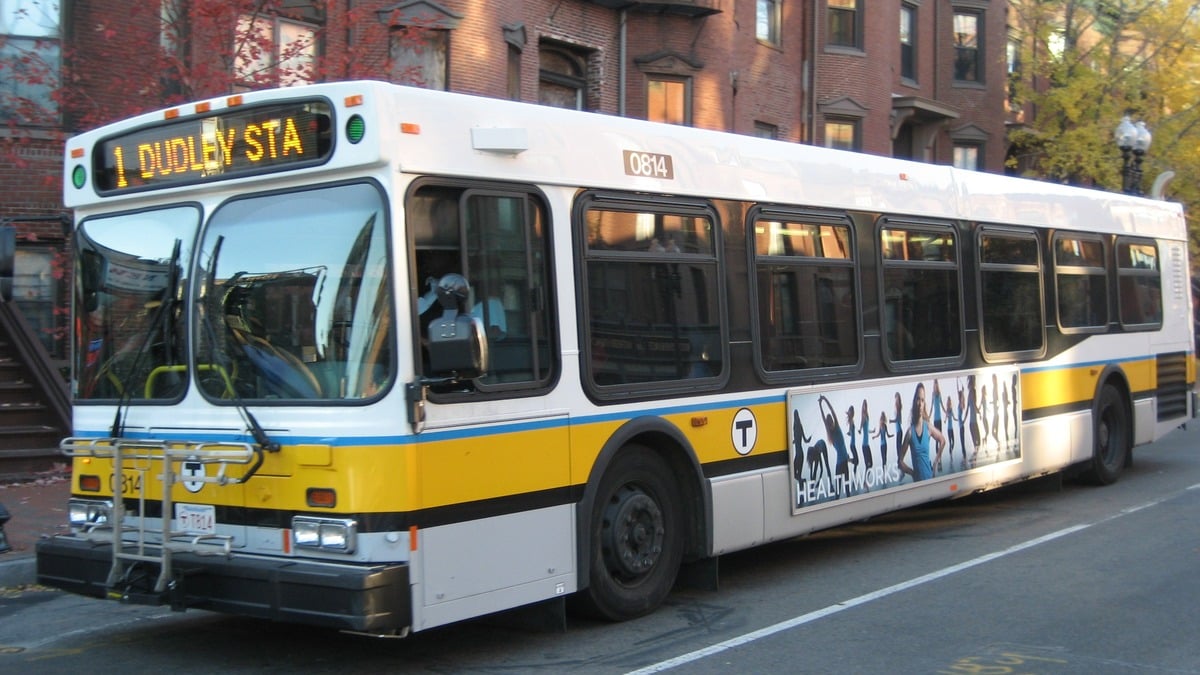 An MBTA bus operating on a Boston route.