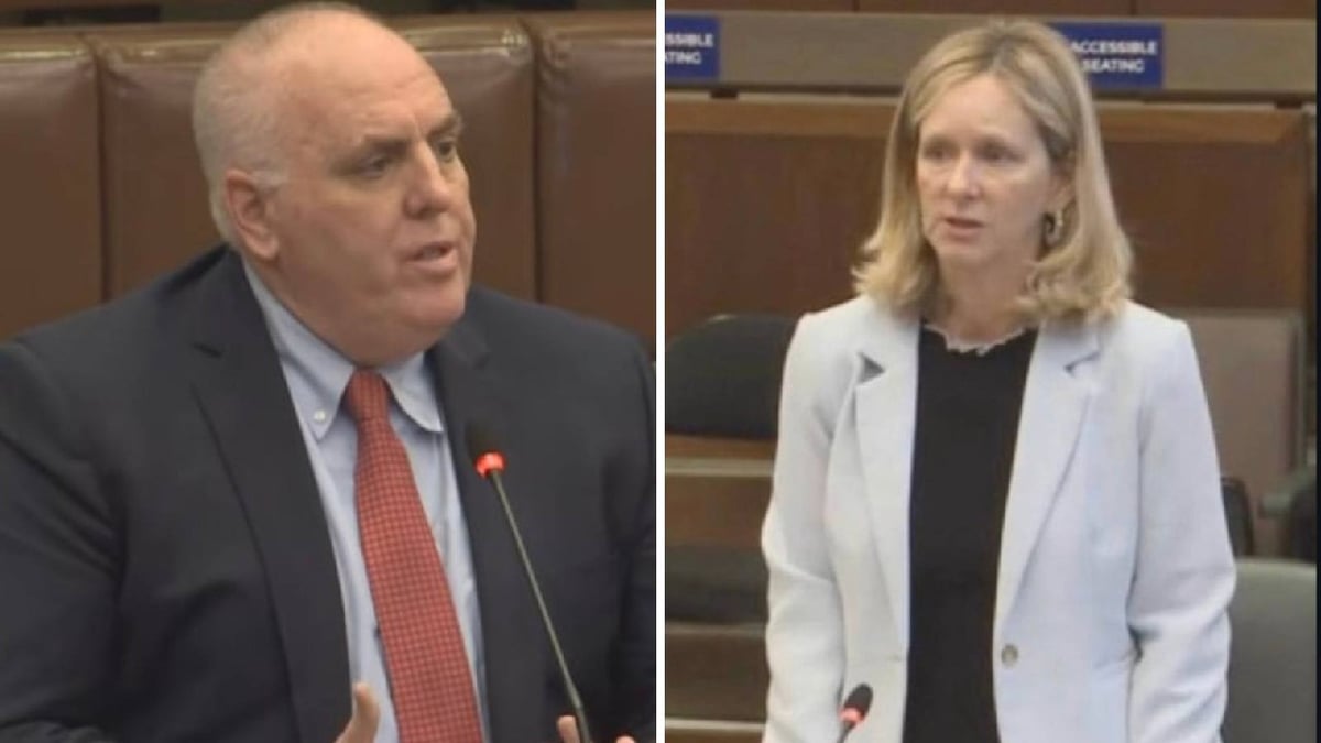 District 2 Councilor Ed Flynn and At-Large Councilor Erin Murphy speaking at the Boston City Council.