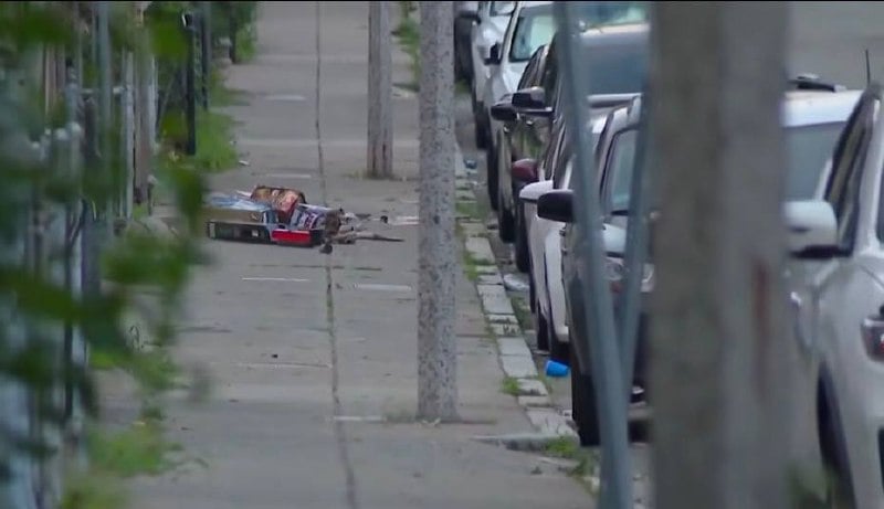Scene on Fayston Street in Roxbury the morning after the Saturday-night shooting