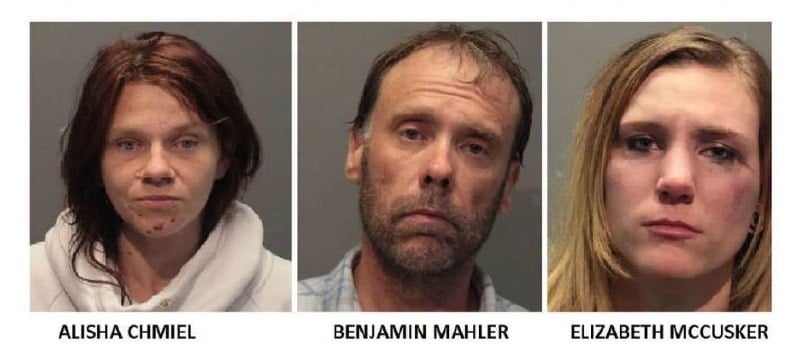 Booking photos of Alisha Chmiel, Benjamin Mahler and Elizabeth McCusker