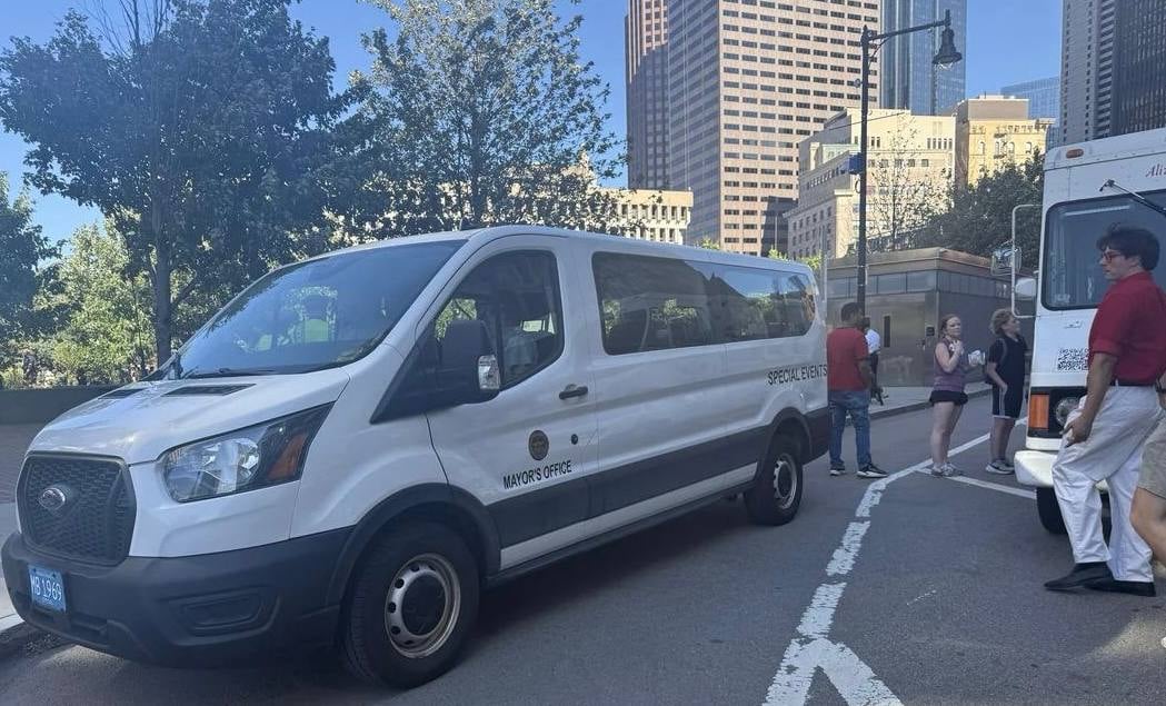 Mayor's Office Special Events van parked in a Boston bike lane.
