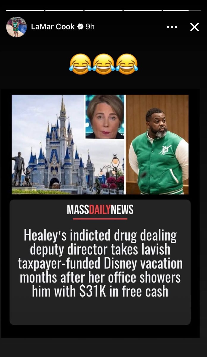LaMar Cook's Facebook story mocking Mass Daily News's reporting on him.