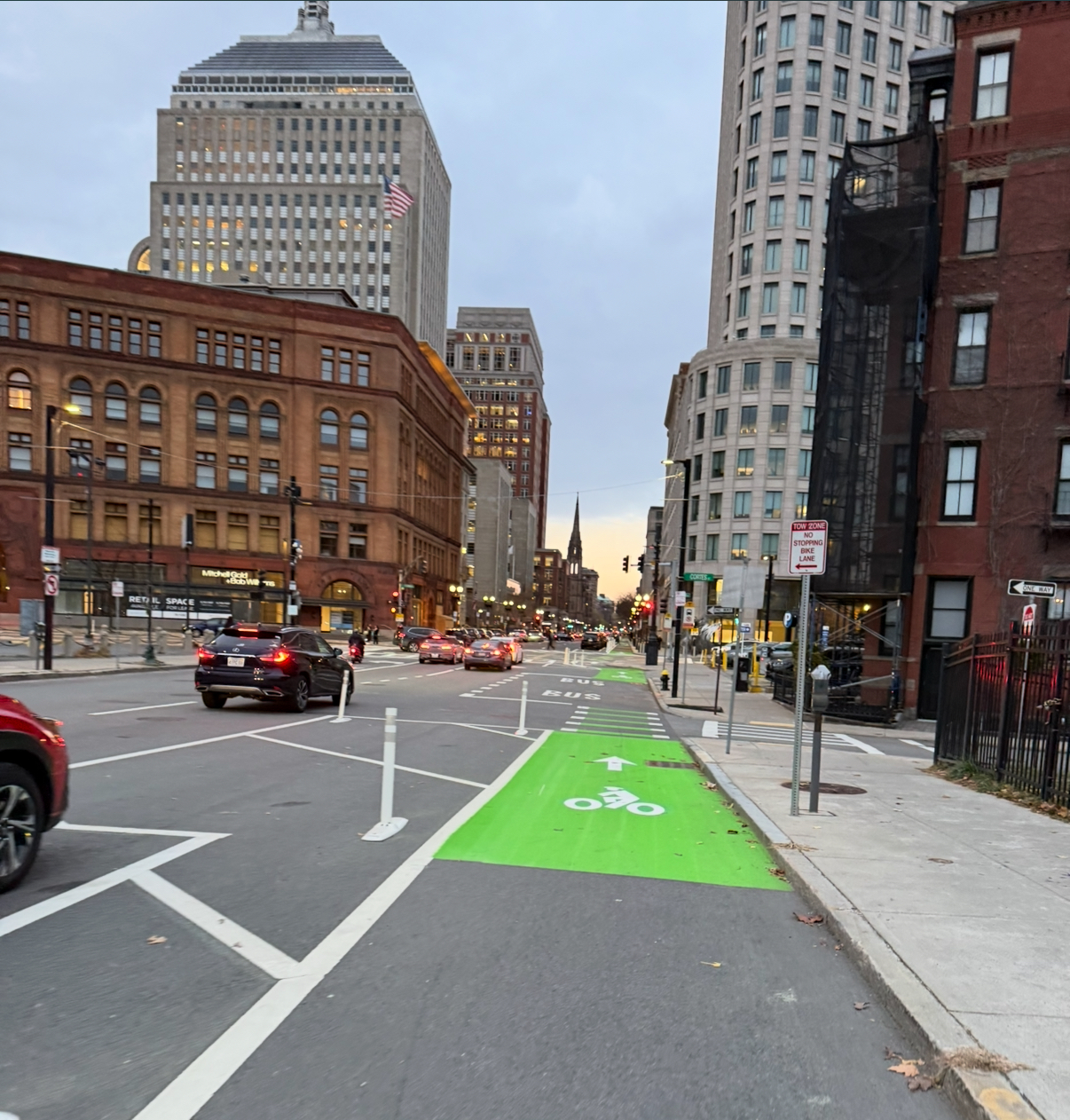 An empty Boston bike lane — one stretch of the multi-million-dollar network that often sits unused despite the city’s heavy investment.